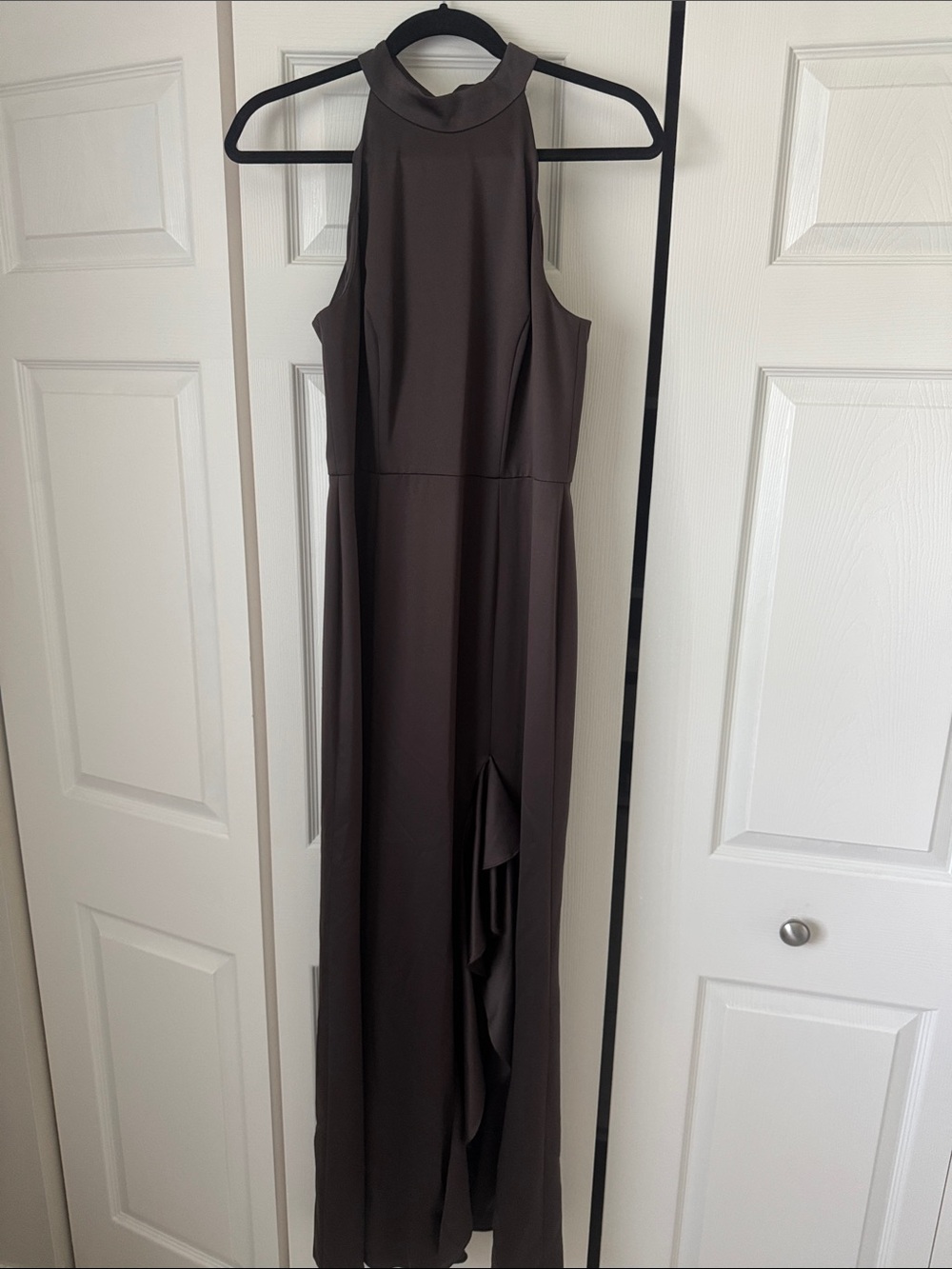 Halter-Neck Brown Evening Gown